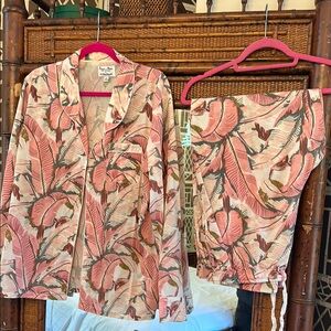 Sant and Abel x C Stockwell Pink Martinique Banana Leaf Long Pajama Set - size L